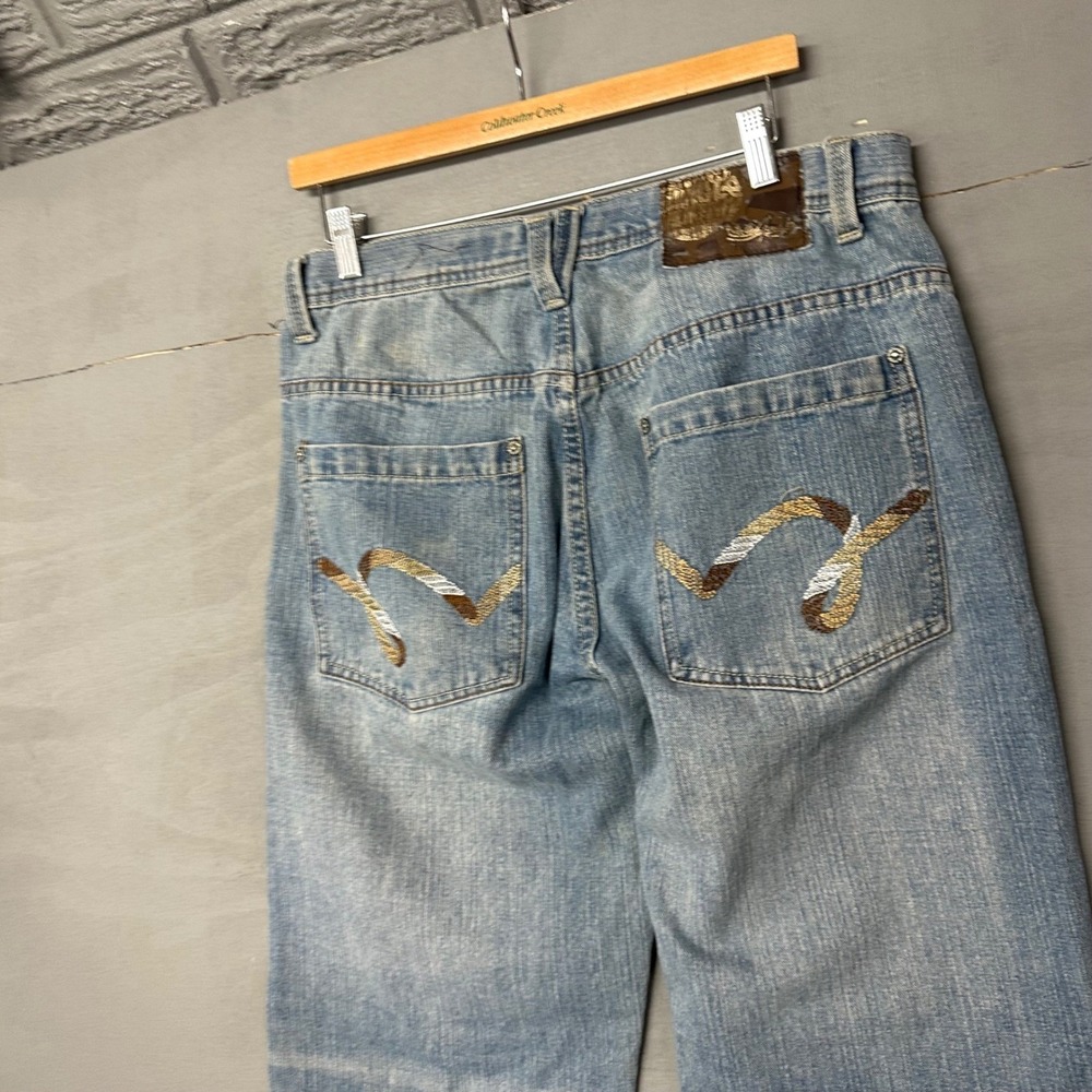 5ive Jungle & Co‎ Mens Light Wash Denim Jeans Embellished Back Pockets Size 34